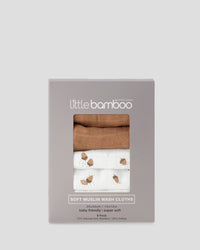 Little Bamboo Muslin Washers 6Pk - Iced Coffee