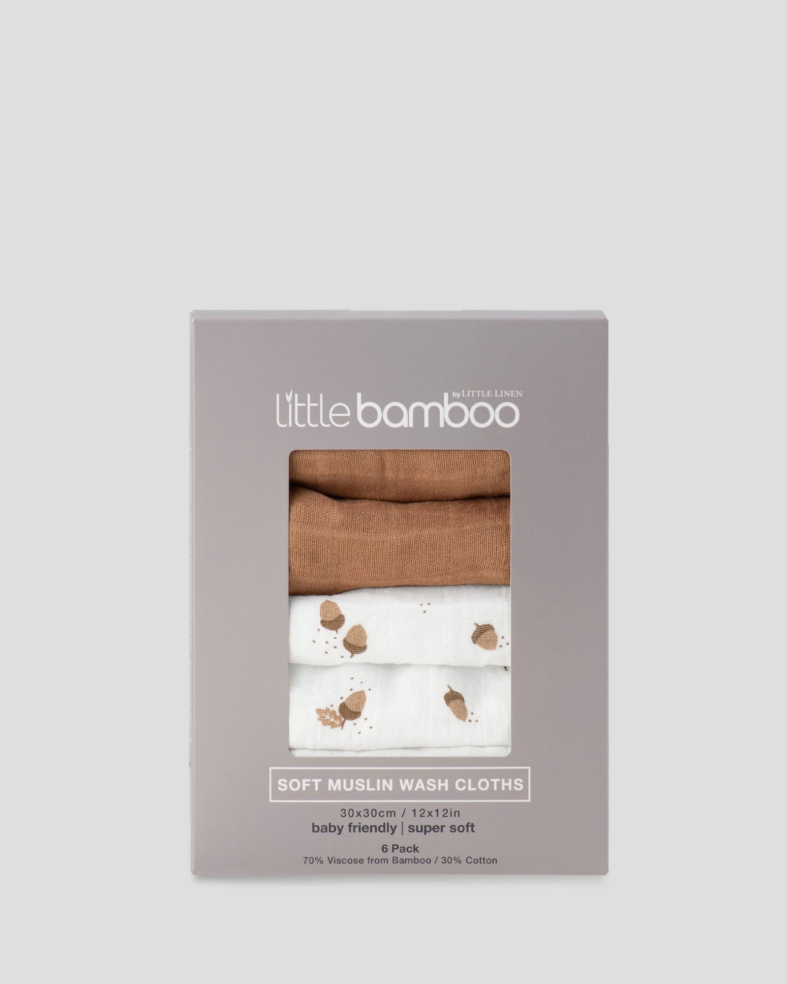Little Bamboo Muslin Washers 6Pk - Iced Coffee