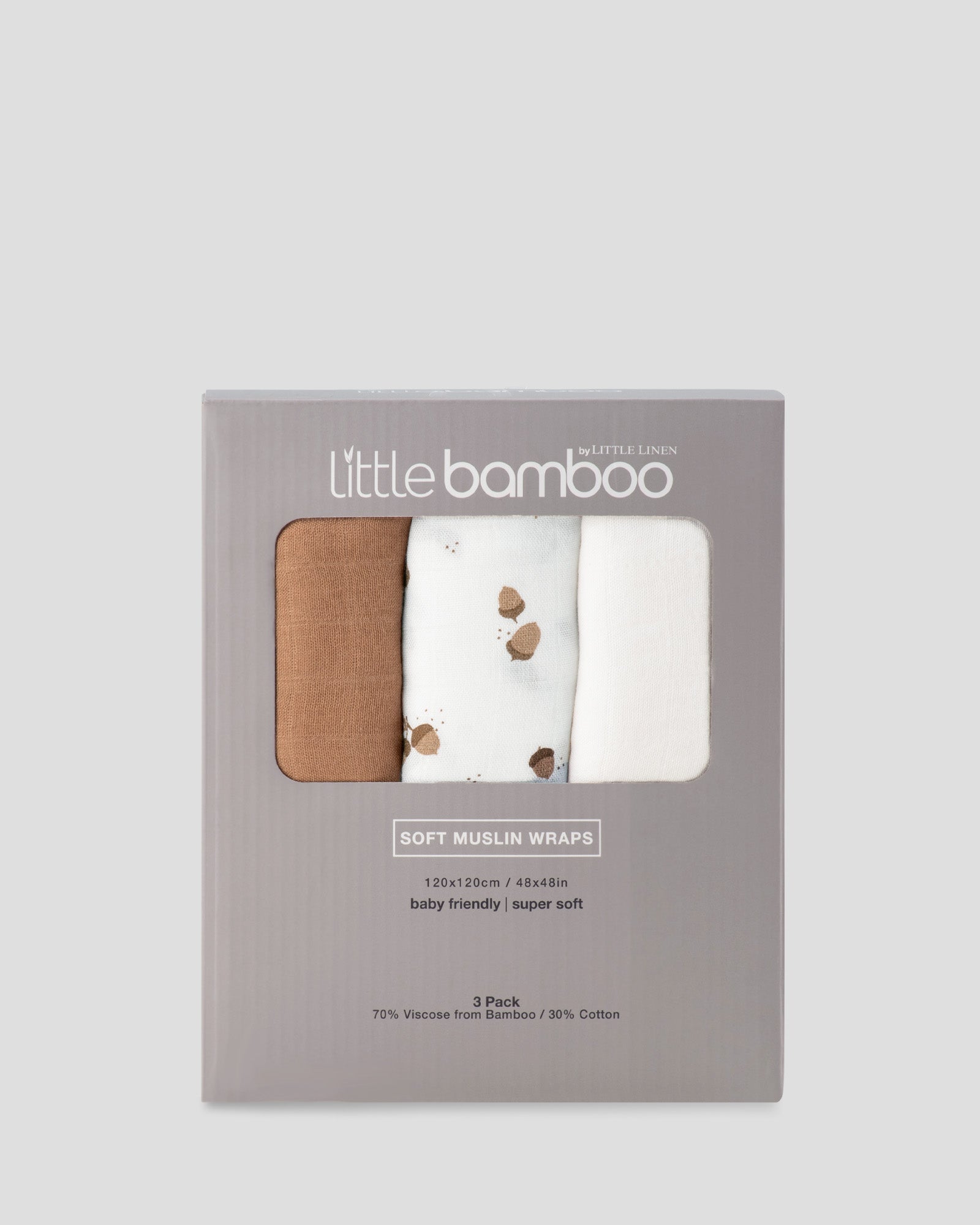 Little Bamboo Muslin Wraps 3 Pack - Iced Coffee