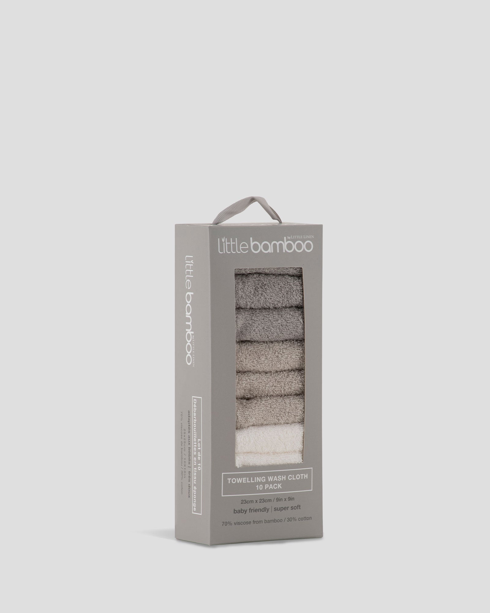 Little Bamboo Towelling Washer 10PK  - Stone Grey