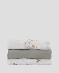 Little Linen Muslin Wraps 3PK - Farmyard Lamb