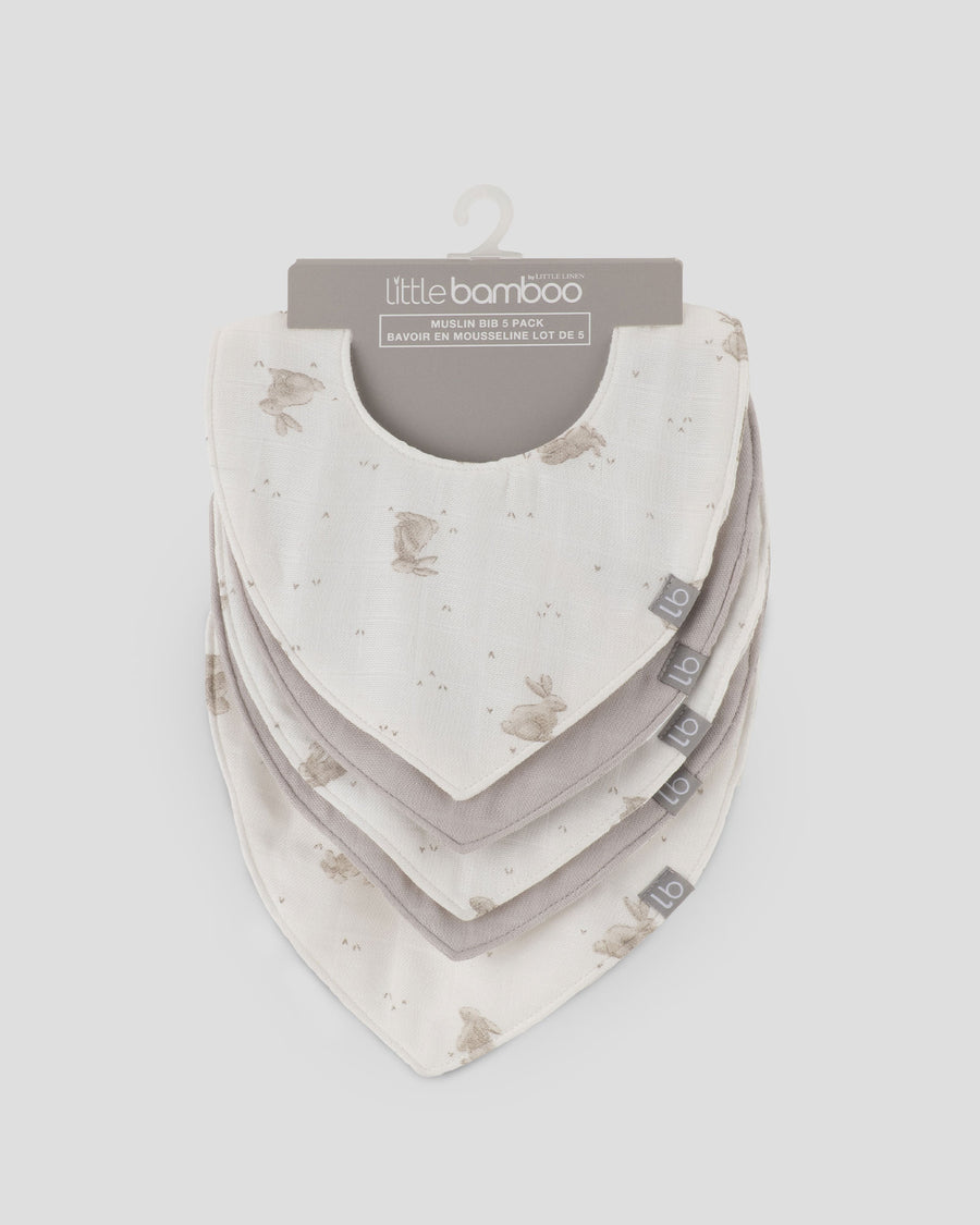 Little Bamboo Muslin Bib 5PK  - Stone Grey