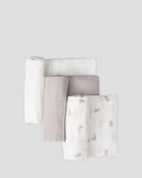 Little Bamboo Muslin Wraps 3Pk  - Stone Grey