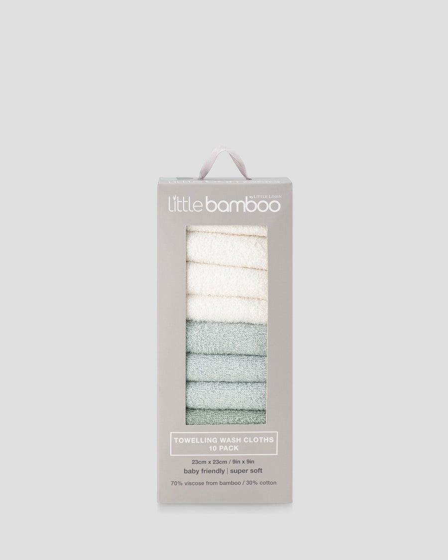 Little Bamboo Baby Towelling Washers 10PK - Bayleaf