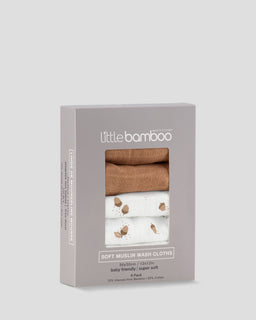 Little Bamboo Muslin Washers 6Pk - Iced Coffee