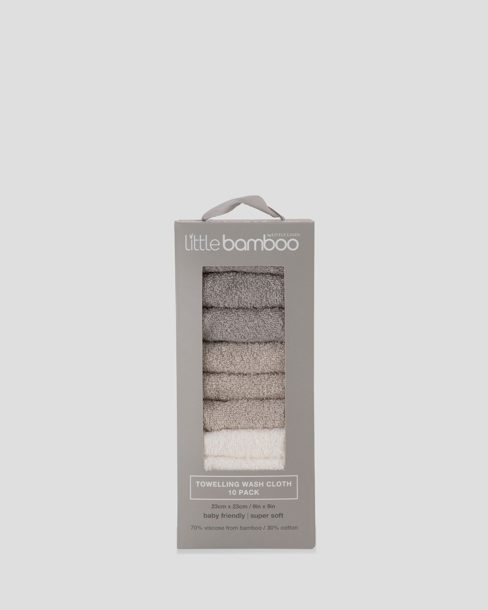 Little Bamboo Towelling Washer 10PK  - Stone Grey
