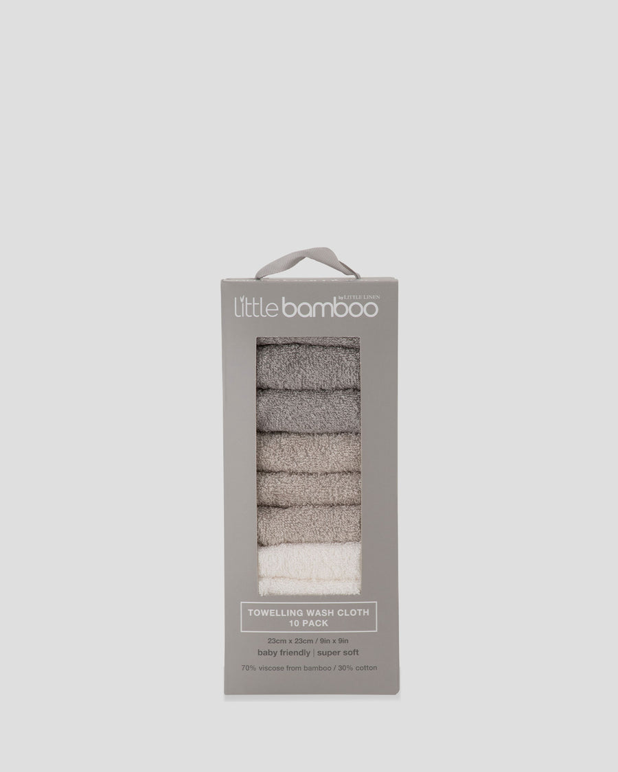 Little Bamboo Towelling Washer 10PK  - Stone Grey