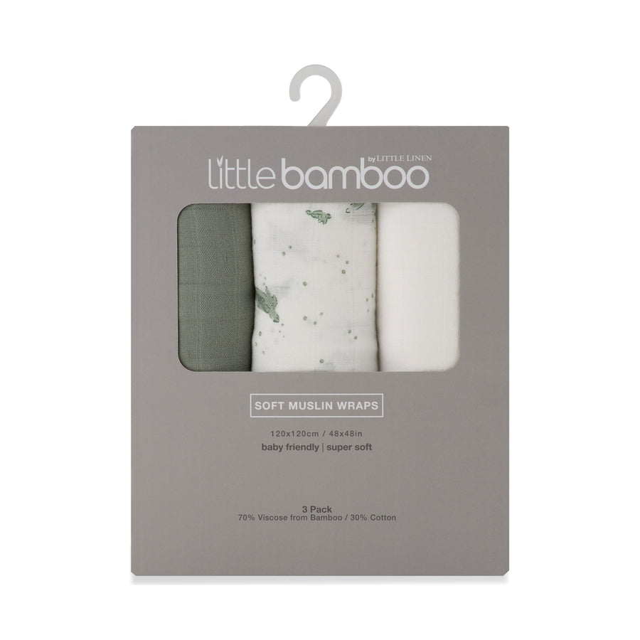 Little Bamboo Muslin Wraps 3Pk  - Turtle Bay