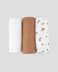 Little Bamboo Muslin Wraps 3 Pack - Iced Coffee