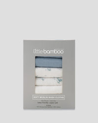 Little Bamboo Muslin Washers 6Pk - Retro Blue