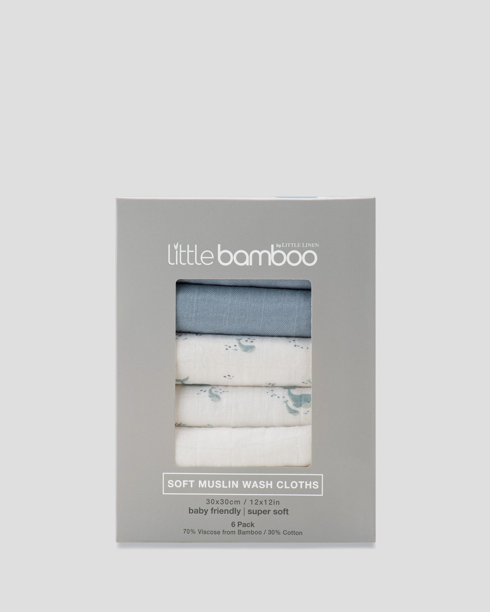 Little Bamboo Muslin Washers 6Pk - Retro Blue