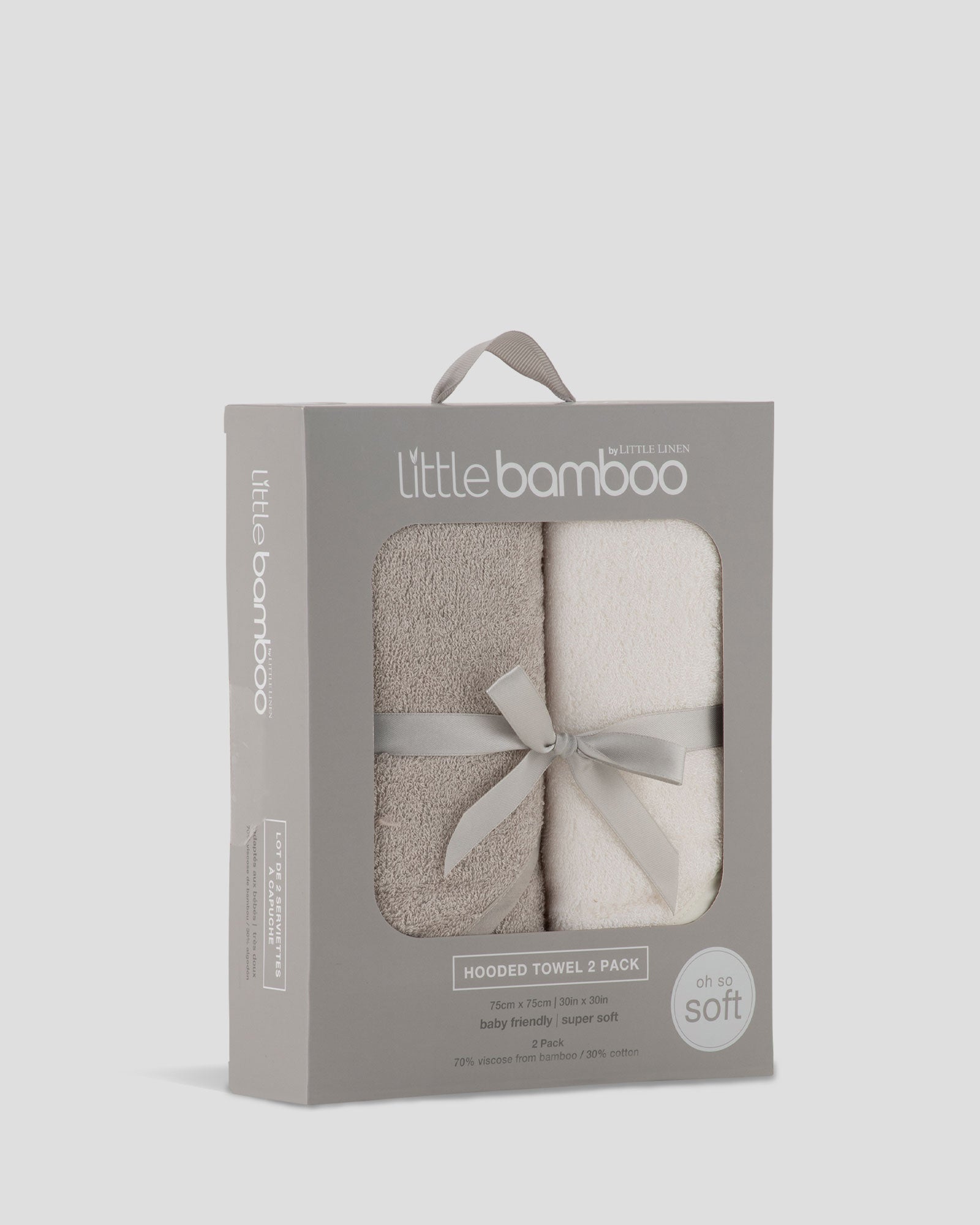Little Bamboo Hooded Towel 2PK  - Stone Grey