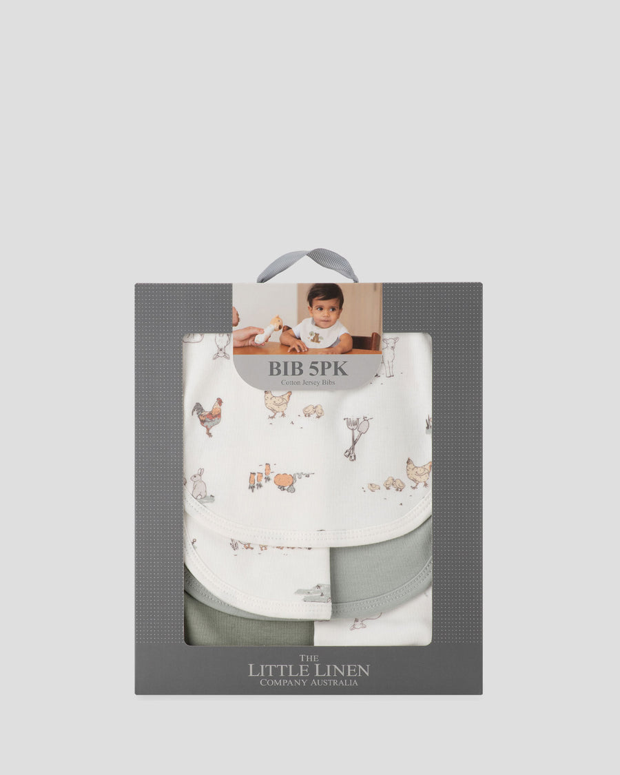 Little Linen Jersey Bib 5PK - Farmyard Lamb