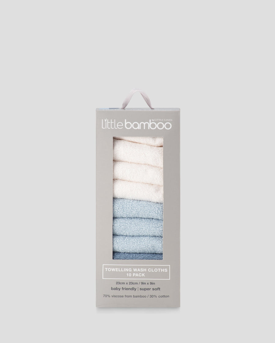 Little Bamboo Baby Towelling Washers 10PK - Retro Blue
