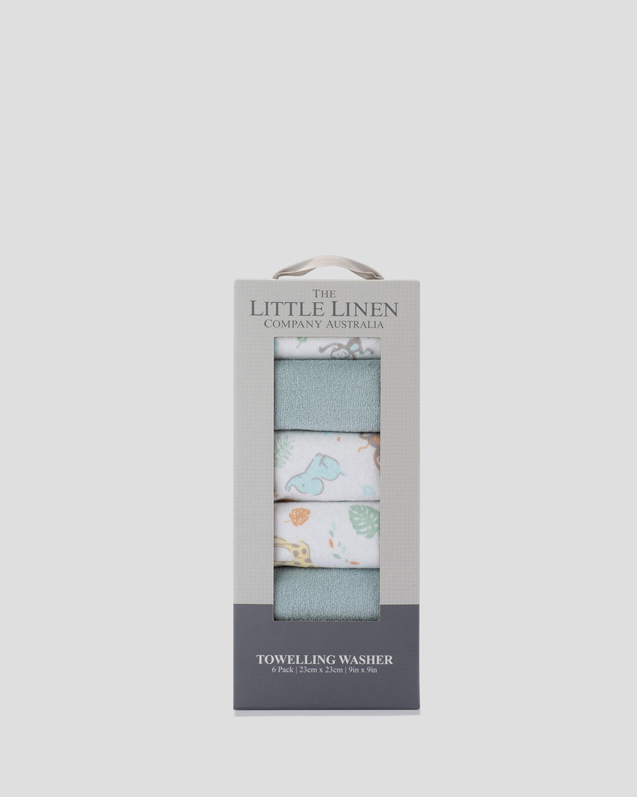 Little Linen Baby Towelling Wash Cloths 6PK - Savanna Giraffe