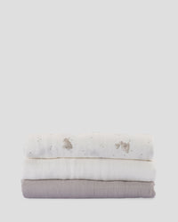 Little Bamboo Muslin Wraps 3Pk  - Stone Grey
