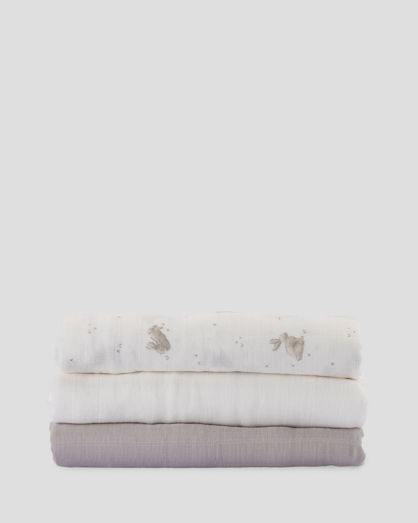 Little Bamboo Muslin Wraps 3Pk  - Stone Grey