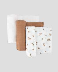 Little Bamboo Muslin Wraps 3 Pack - Iced Coffee