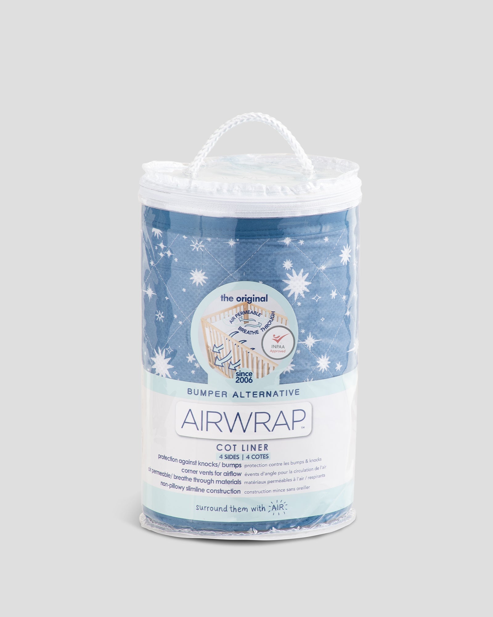 Airwrap Cot Liner Muslin 4 Sides -  Pippa Midnight