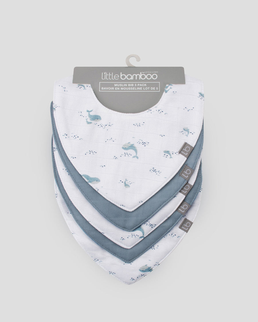 Little Bamboo Muslin Bibs 5PK - Retro Blue