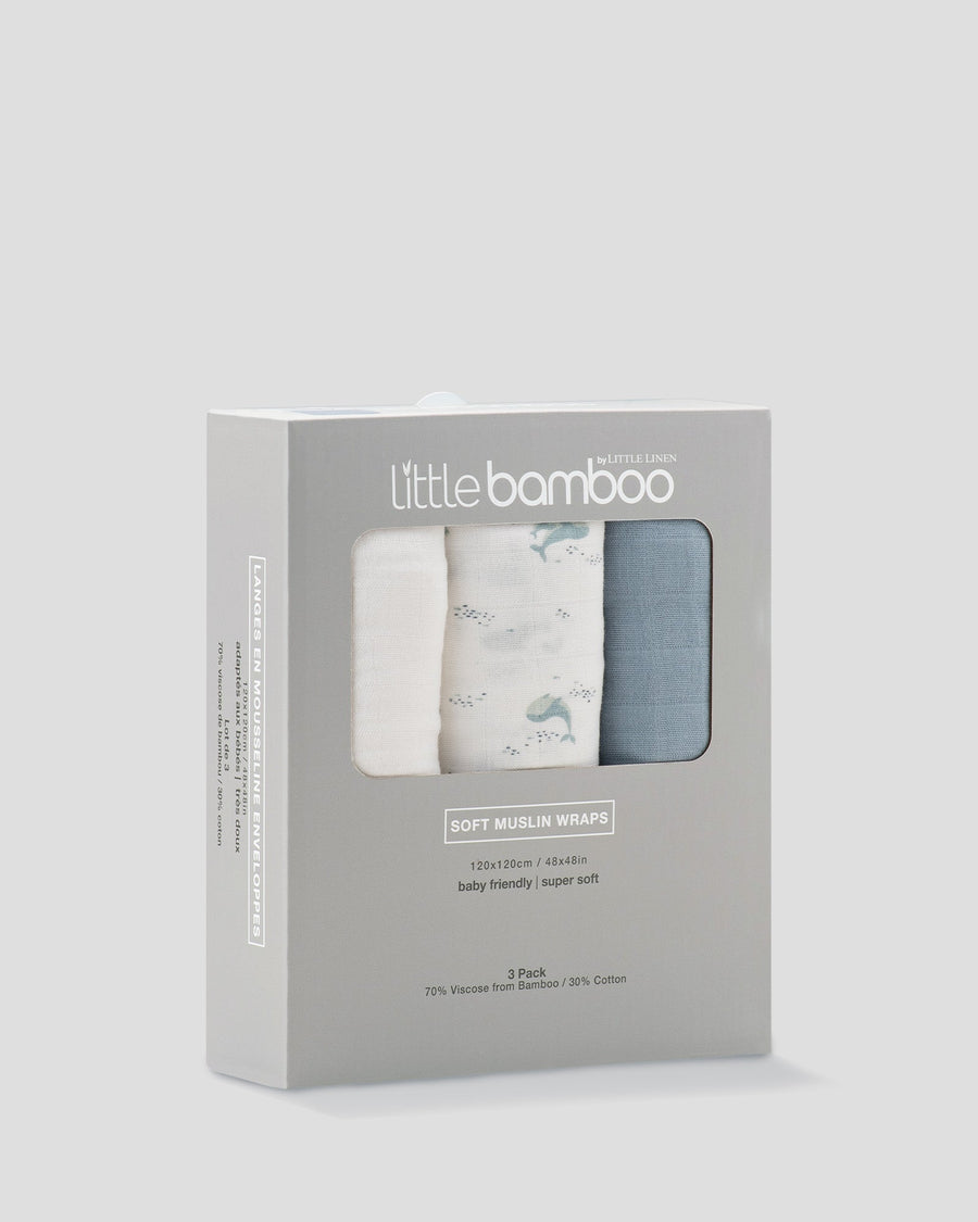Little Bamboo Muslin Wraps 3 Pack - Retro Blue