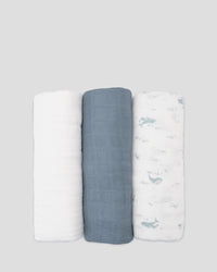 Little Bamboo Muslin Wraps 3 Pack - Retro Blue