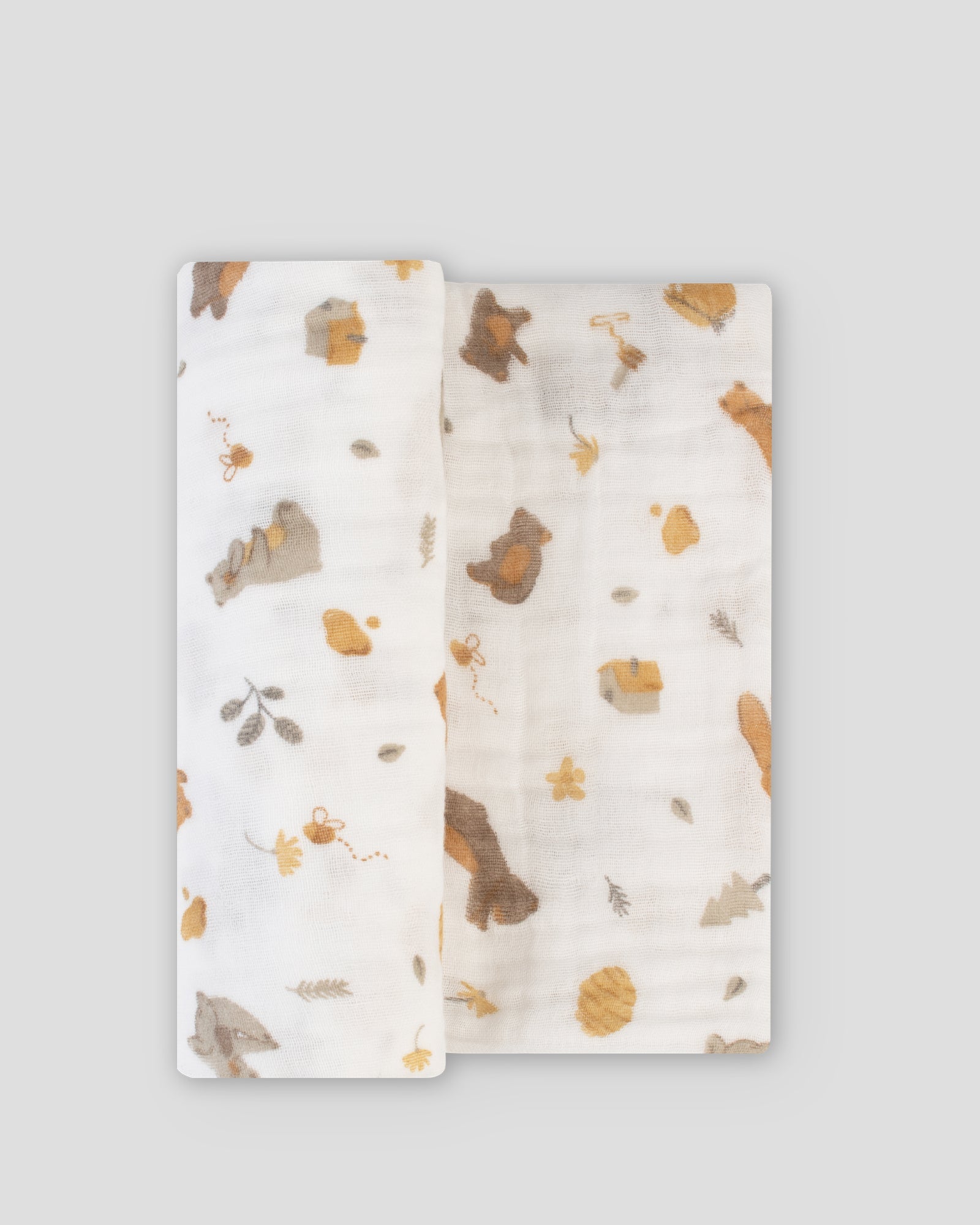 Little Linen Muslin 1pk Prints Nectar Bear Flat Lay