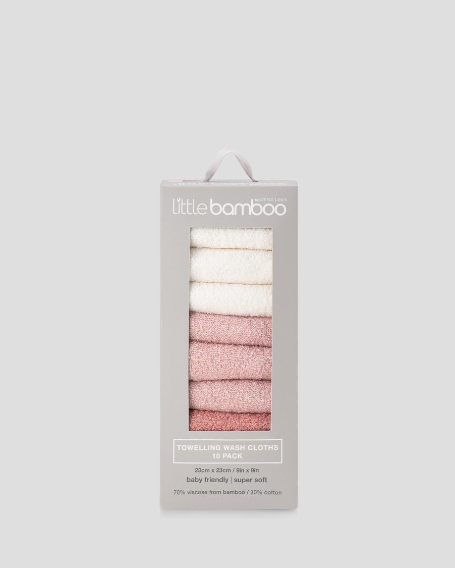 Little Bamboo Baby Towelling Washers 10PK - Dusty Rose
