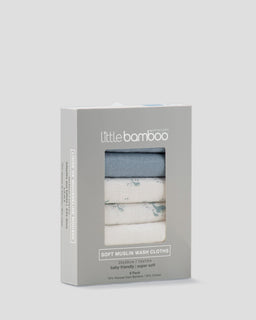 Little Bamboo Muslin Washers 6Pk - Retro Blue