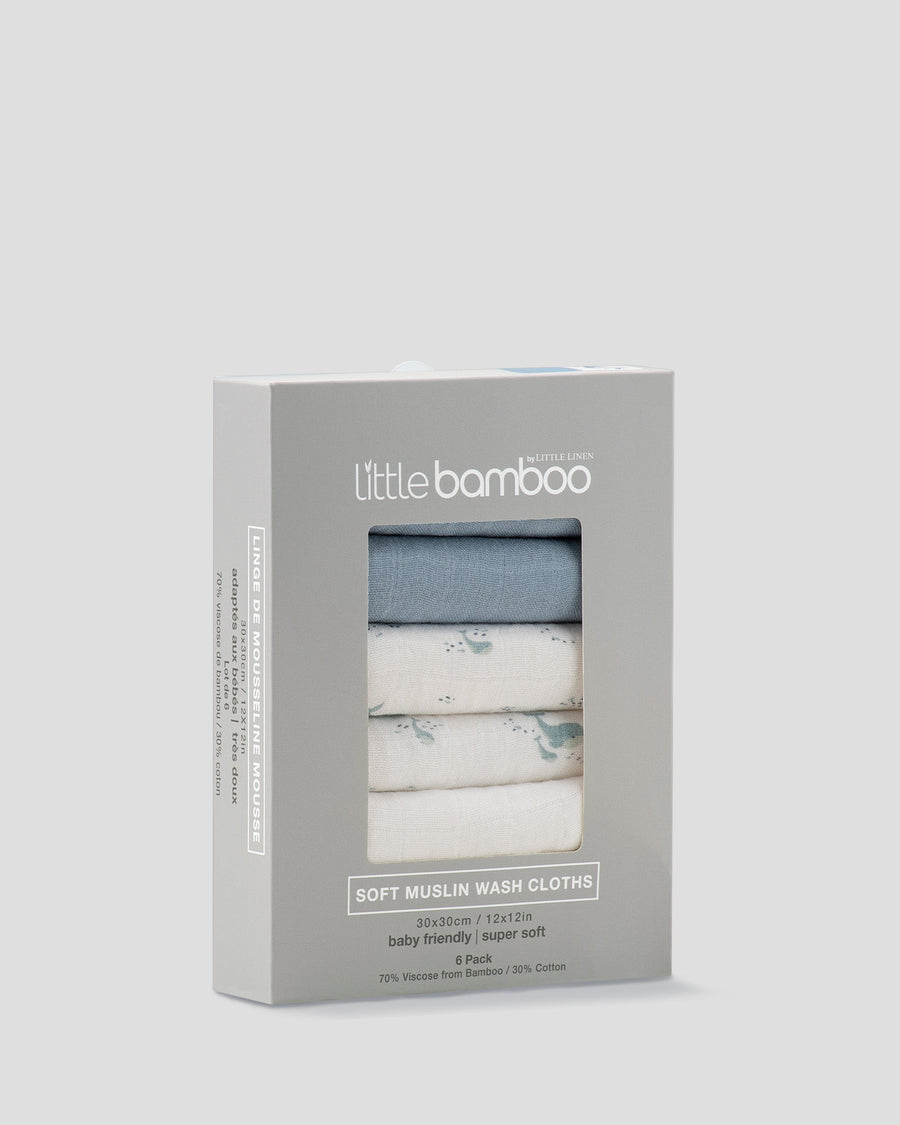 Little Bamboo Muslin Washers 6Pk - Retro Blue
