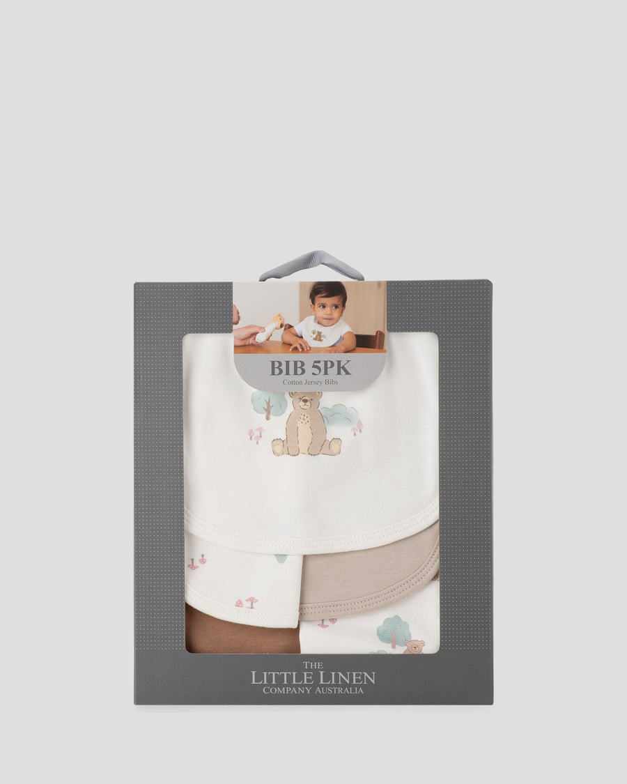 Little Linen Jersey Bib 5PK - Bushland Bear