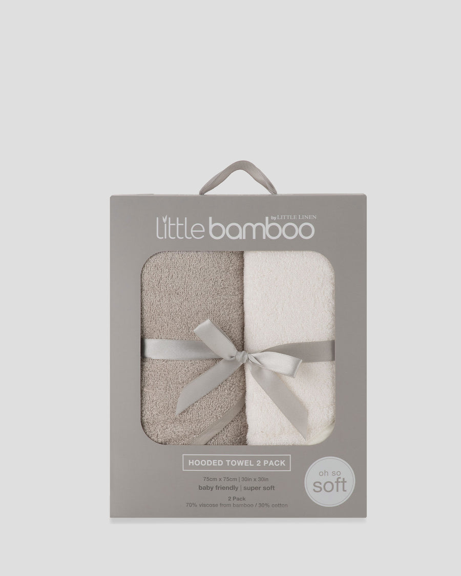 Little Bamboo Hooded Towel 2PK  - Stone Grey