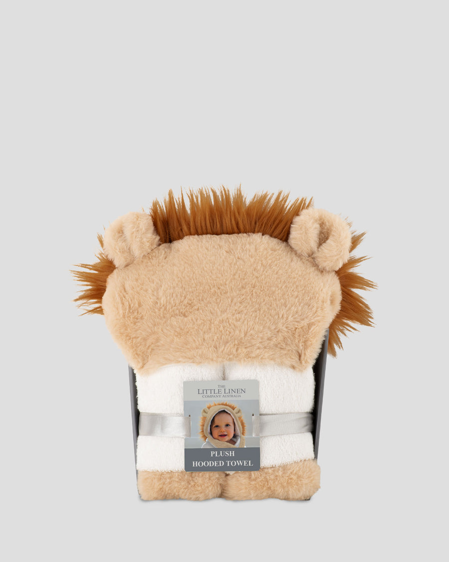 Little Linen Plush Hooded Towel - Savanna Lion