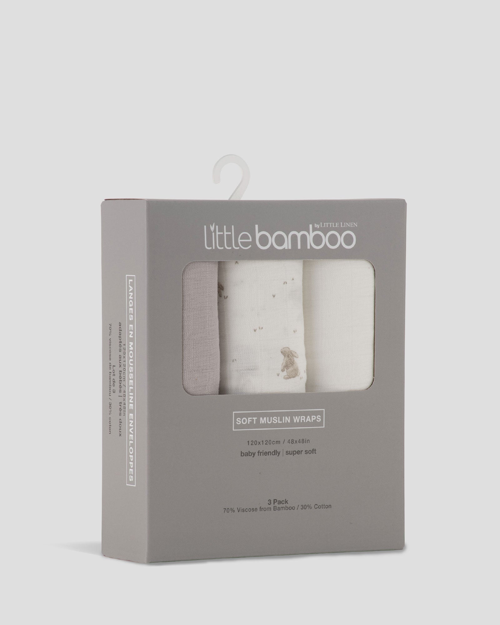 Little Bamboo Muslin Wraps 3Pk  - Stone Grey