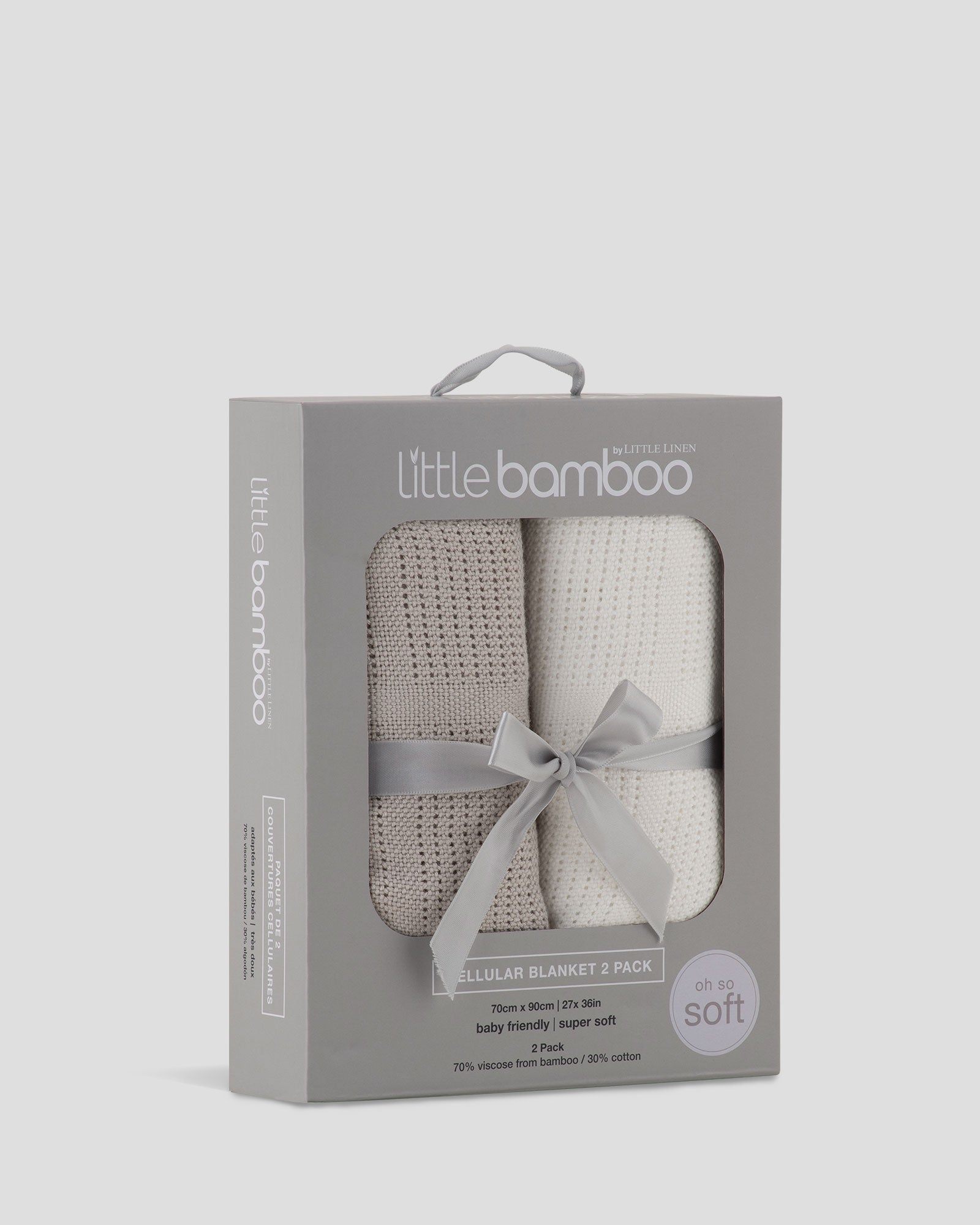 Little Bamboo Cellular Blanket 2Pk  - Stone Grey