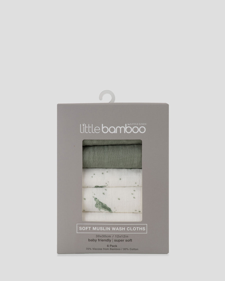 Little Bamboo Muslin Washers 6Pk  - Turtle Bay