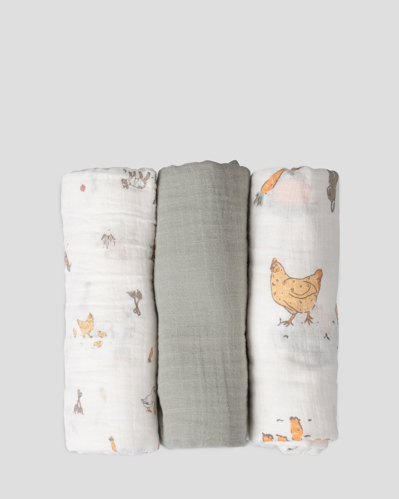 Little Linen Muslin Wraps 3PK - Farmyard Lamb
