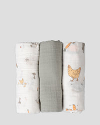 Little Linen Muslin Wraps 3PK - Farmyard Lamb