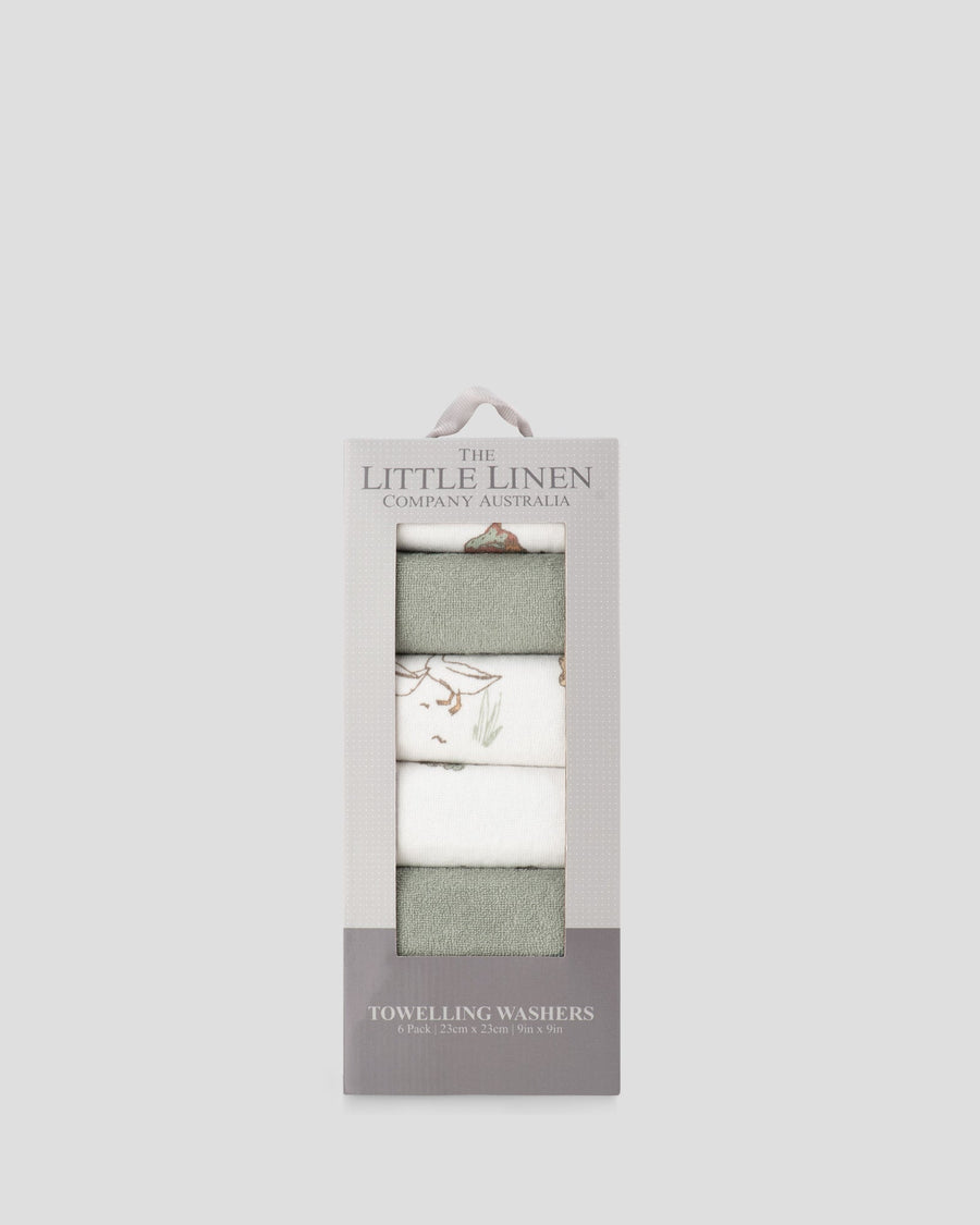Little Linen Baby Towelling Wash Cloths 6PK - Farmyard Lamb