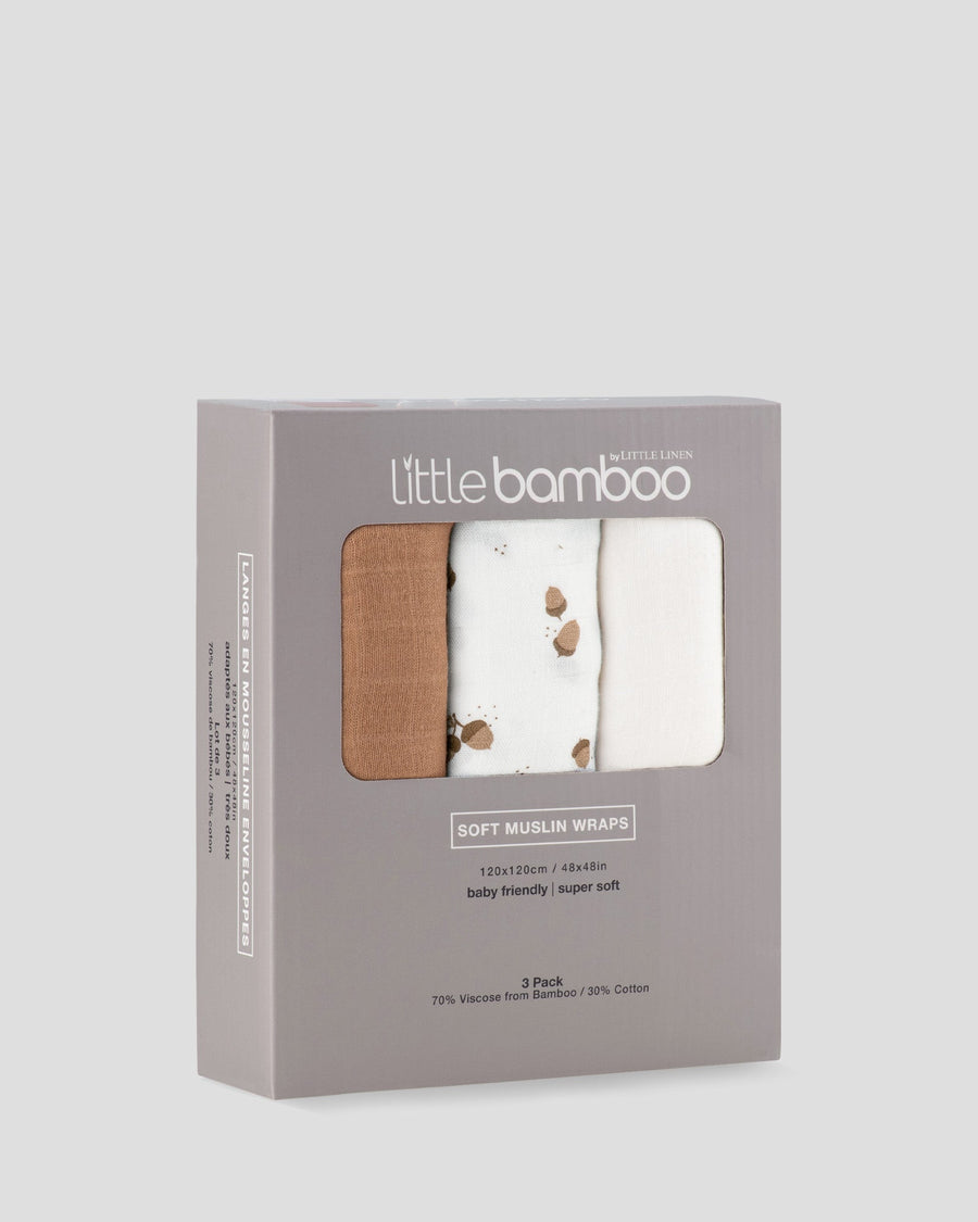 Little Bamboo Muslin Wraps 3 Pack - Iced Coffee