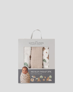 Little Linen Muslin Wraps 3PK - Bushland Bear