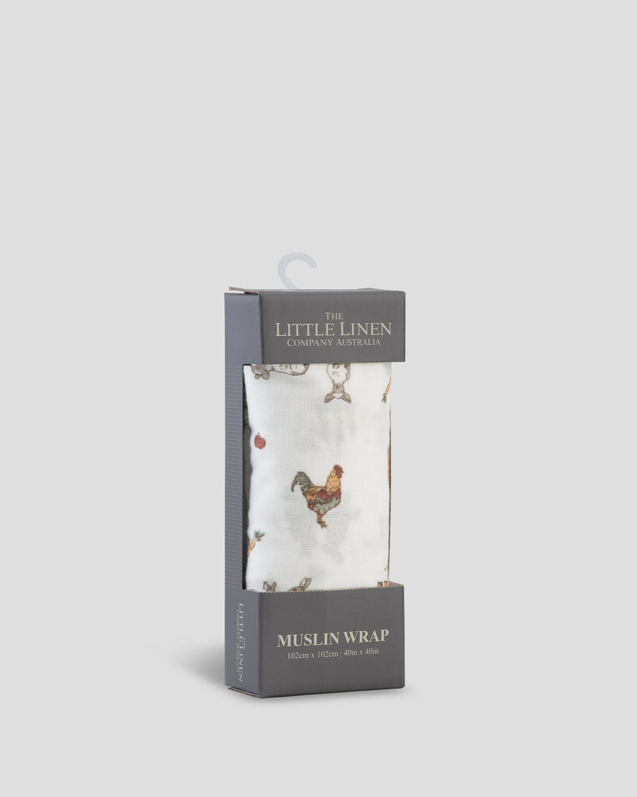 Little Linen Muslin 1pk Prints Farmyard Lamb Side Pack