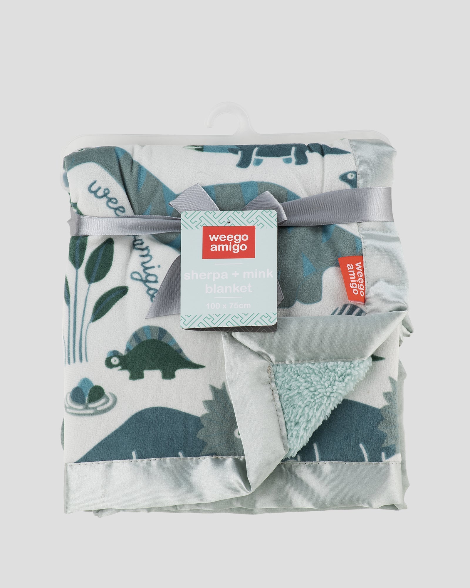 Weegoamigo Sherpa + Mink Baby Blanket - Roar-y McIlroy Dinosaur